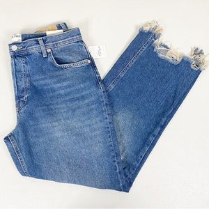 Free People / We the free Maggie Mid Rise Straight Leg Distressed Button Fly